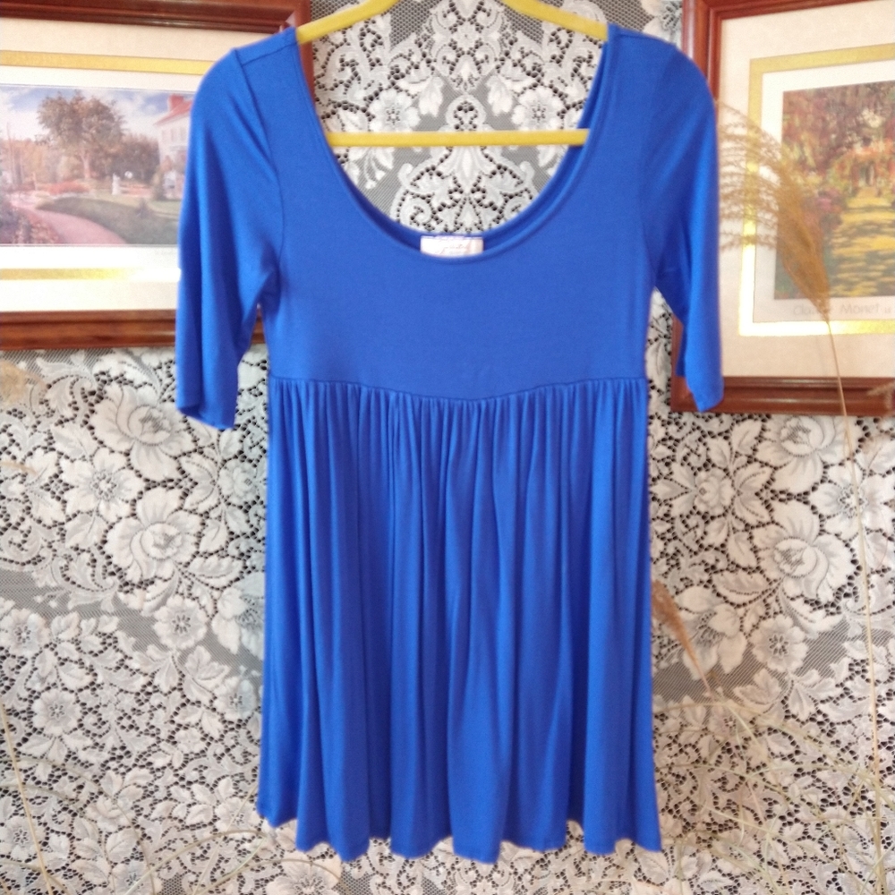 Pastel by Vivienne bright blue tunic top scoop neck babydoll casual 1/2 sleeve